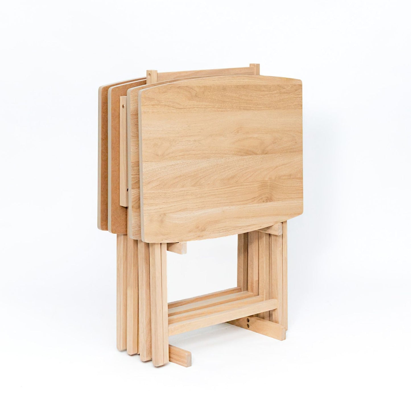 PJ Wood 5 Pack XL Oversize Tray Table for Living Room or Kitchen, Natural Wood