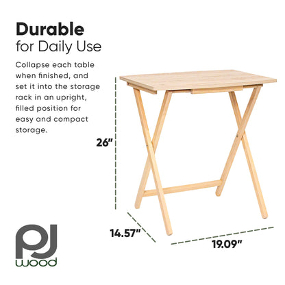 PJ Wood 5 Pack XL Oversize Tray Table for Living Room or Kitchen, Natural Wood