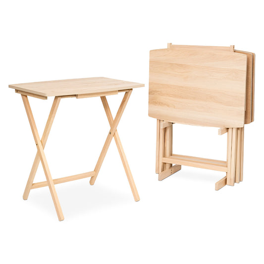 PJ Wood 5 Pack XL Oversize Tray Table for Living Room or Kitchen, Natural Wood