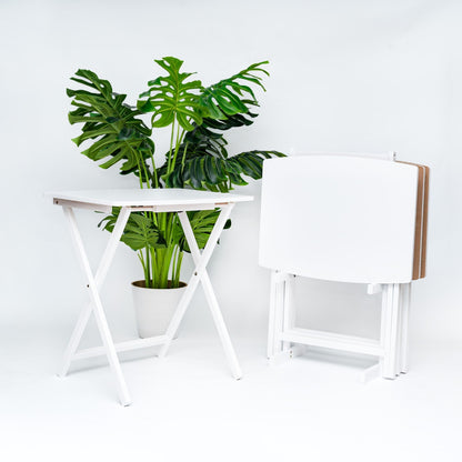 PJ Wood 5 Pack XL Oversize Tray Table Set for Living Room or Kitchen, White