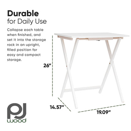 PJ Wood 5 Pack XL Oversize Tray Table Set for Living Room or Kitchen, White