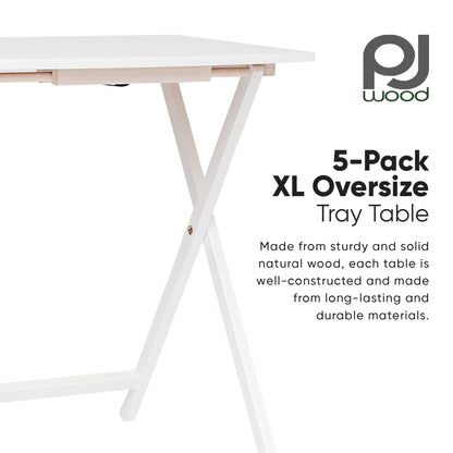 PJ Wood 5 Pack XL Oversize Tray Table Set for Living Room or Kitchen, White