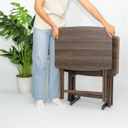 PJ Wood 5 Pack XL Oversize Tray Table, Living Room or Kitchen, Rustic Espresso