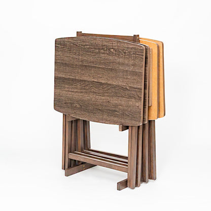 PJ Wood 5 Pack XL Oversize Tray Table, Living Room or Kitchen, Rustic Espresso