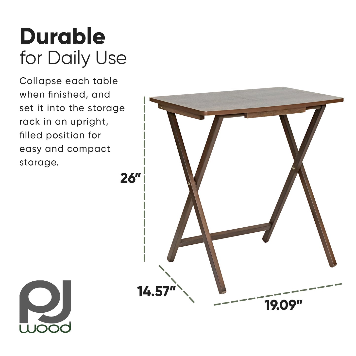 PJ Wood 5 Pack XL Oversize Tray Table, Living Room or Kitchen, Rustic Espresso