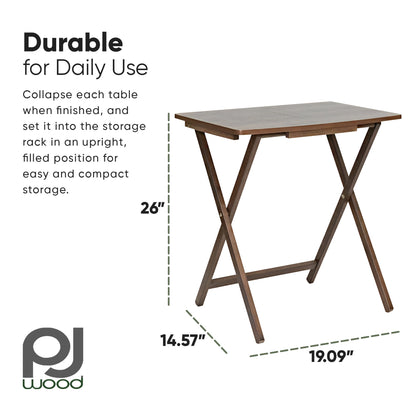 PJ Wood 5 Pack XL Oversize Tray Table, Living Room or Kitchen, Rustic Espresso