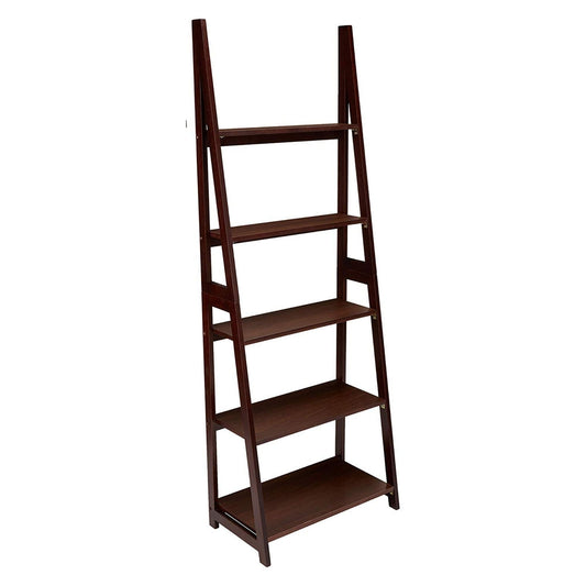 PJ Wood 5 Tier Wooden Ladder Shelf Organizer Bookcase Home Display, Espresso