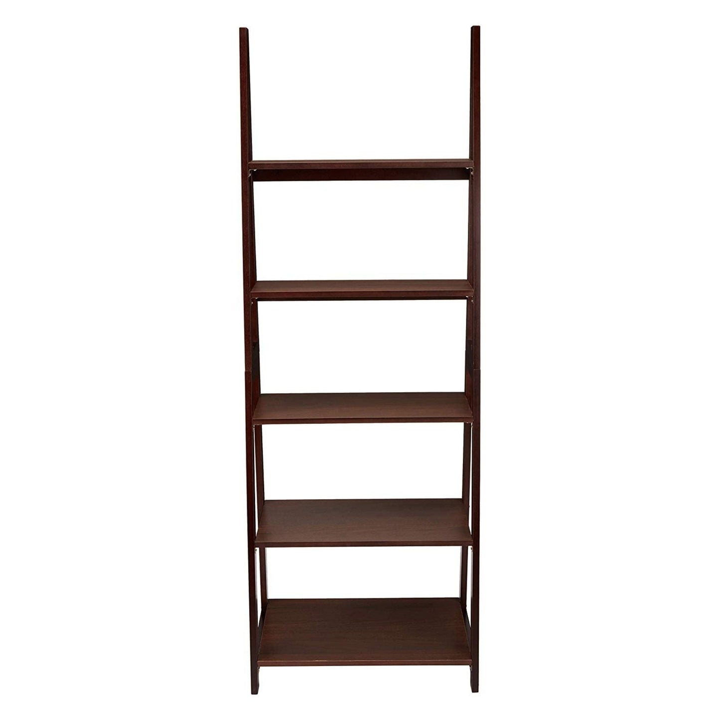 PJ Wood 5 Tier Wooden Ladder Shelf Organizer Bookcase Home Display, Espresso
