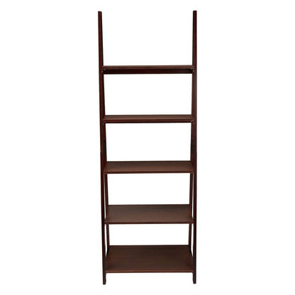 PJ Wood 5 Tier Wooden Ladder Shelf Organizer Bookcase Home Display, Espresso