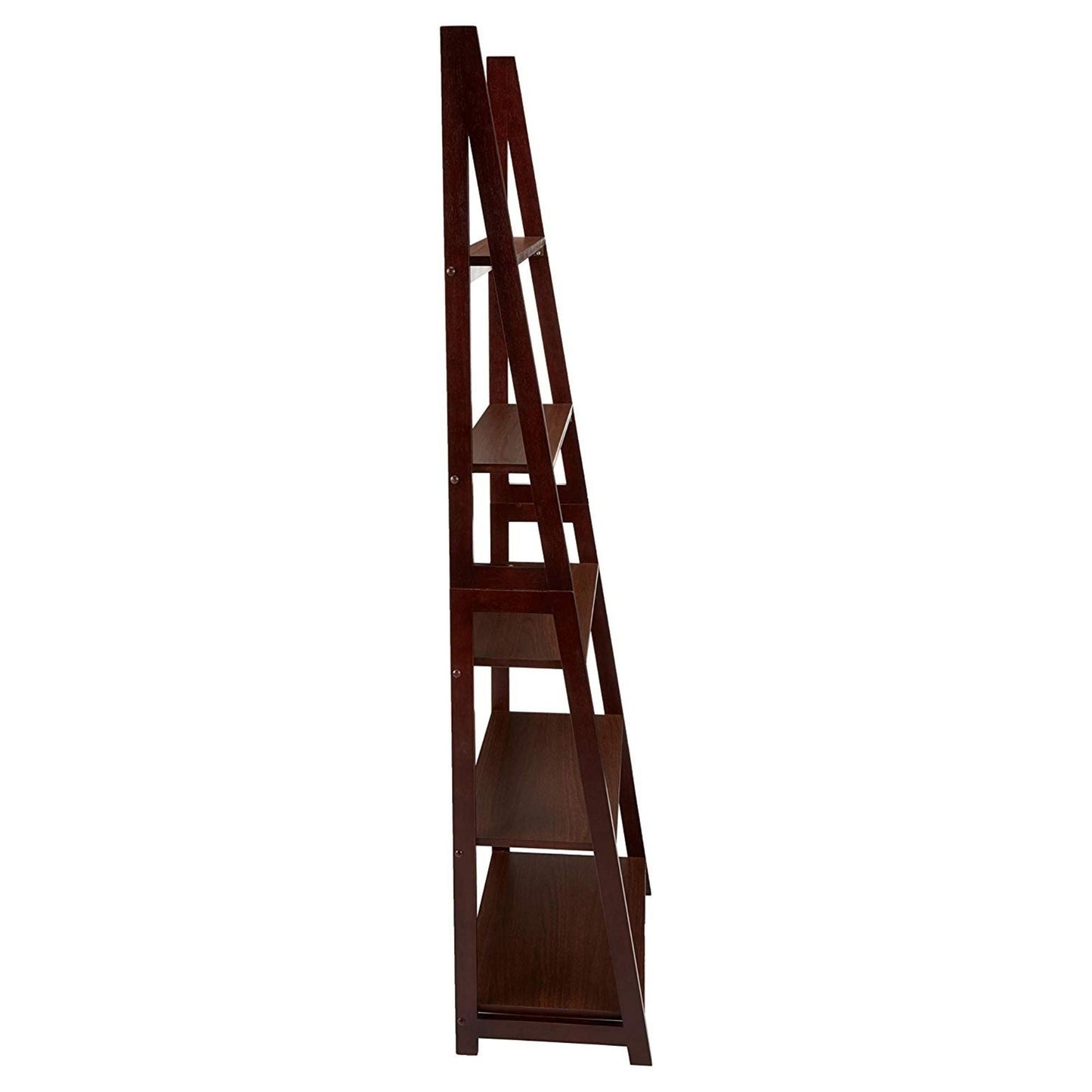 PJ Wood 5 Tier Wooden Ladder Shelf Organizer Bookcase Home Display, Espresso