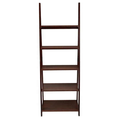 PJ Wood 5 Tier Wooden Ladder Shelf Organizer Bookcase Home Display, Espresso