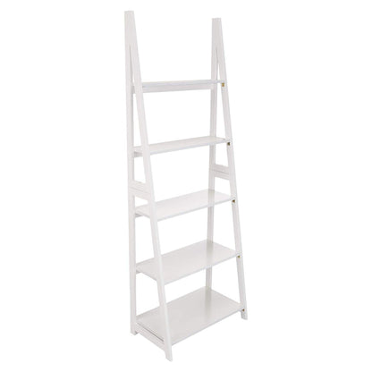 PJ Wood 5 Tier Wooden Ladder Shelf Organizer Bookcase Home Display Stand, White