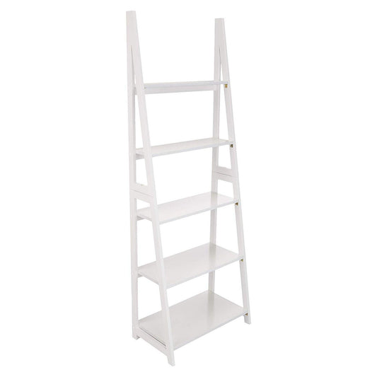 PJ Wood 5 Tier Wooden Ladder Shelf Organizer Bookcase Home Display Stand, White
