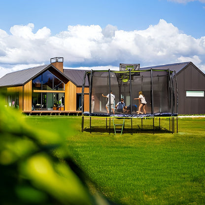 JumpFlex MEGA 17' Trampoline, Large Outdoor Jumping Play Set with Net and Ladder