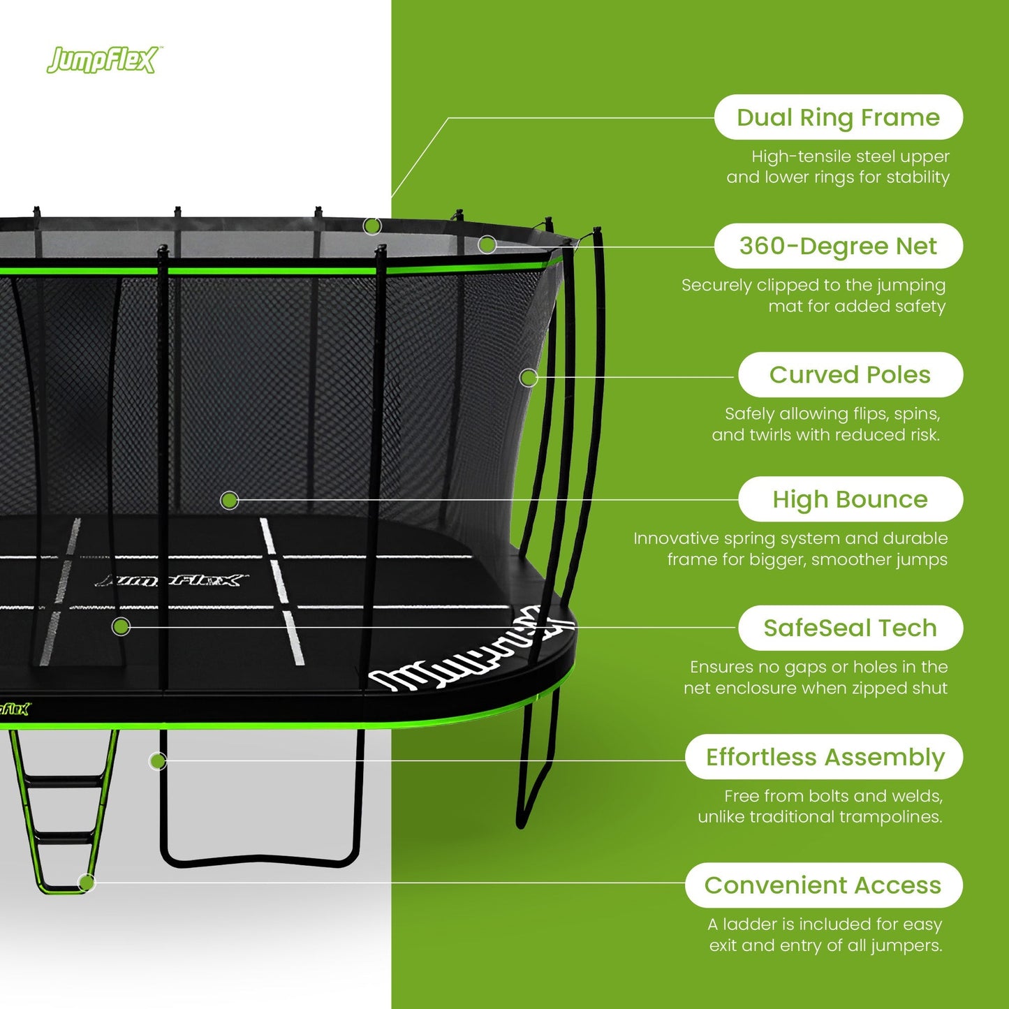 JumpFlex MEGA 17' Trampoline, Large Outdoor Jumping Play Set with Net and Ladder
