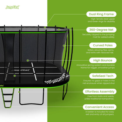 JumpFlex MEGA 17' Trampoline, Large Outdoor Jumping Play Set with Net and Ladder
