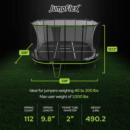 Jumpflex MEGA 19' Square Trampoline, Outdoor Play Equipment with Net & Ladder