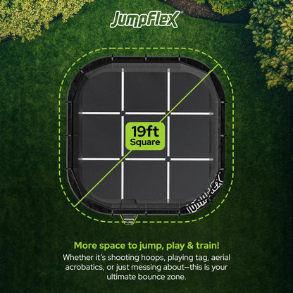 Jumpflex MEGA 19' Square Trampoline, Outdoor Play Equipment with Net & Ladder
