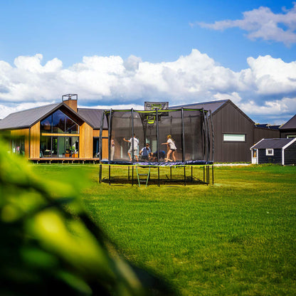 Jumpflex MEGA 19' Square Trampoline, Outdoor Play Equipment with Net & Ladder