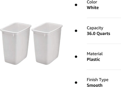 Rubbermaid Open Top Wastebasket Large Plastic Trash Bin Container, 36 Qt, 2 Pack