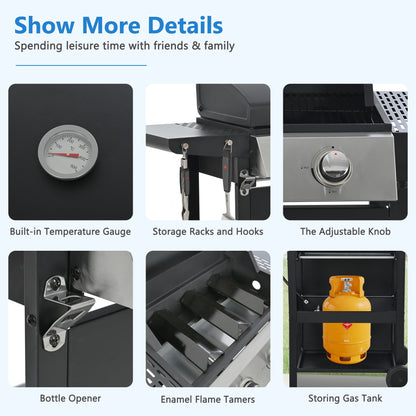 Segmart 3 Burner BBQ Propane Gas Grill, Stainless Steel 25,650 BTU Patio Garden Barbecue Grill with Side Tables, Bottle Opener & Thermometer, Perfect for Camping, Outdoor Cooking