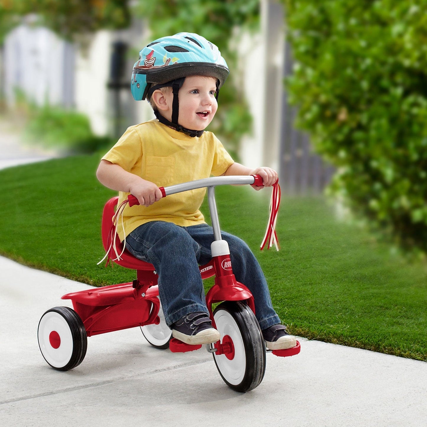 Radio Flyer Fold 2 Go Toddler Kids Tricycle, Folding Trike with Storage Bin, Red