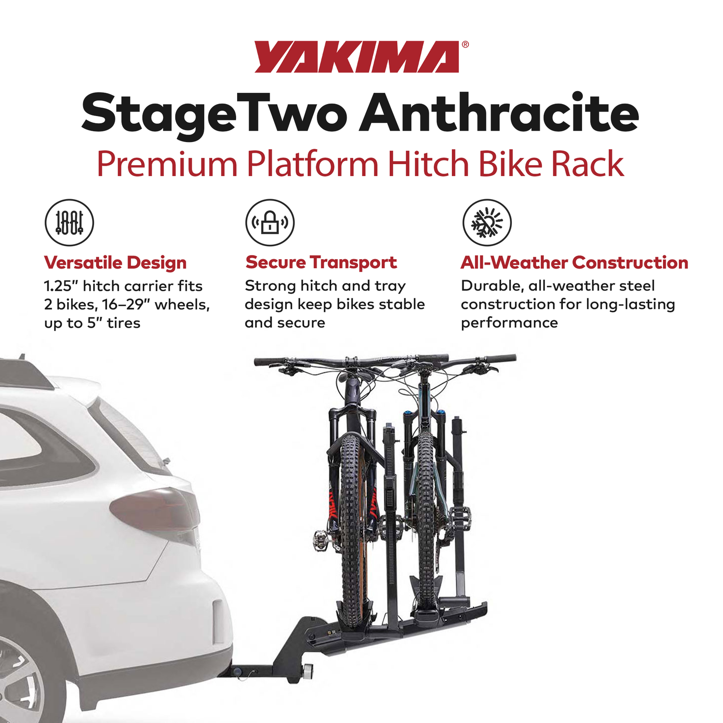 Yakima StageTwo 1.25" Premium Platform 2 Bike Tray Hitch Bike Rack, Anthracite - Find Fresh Goods