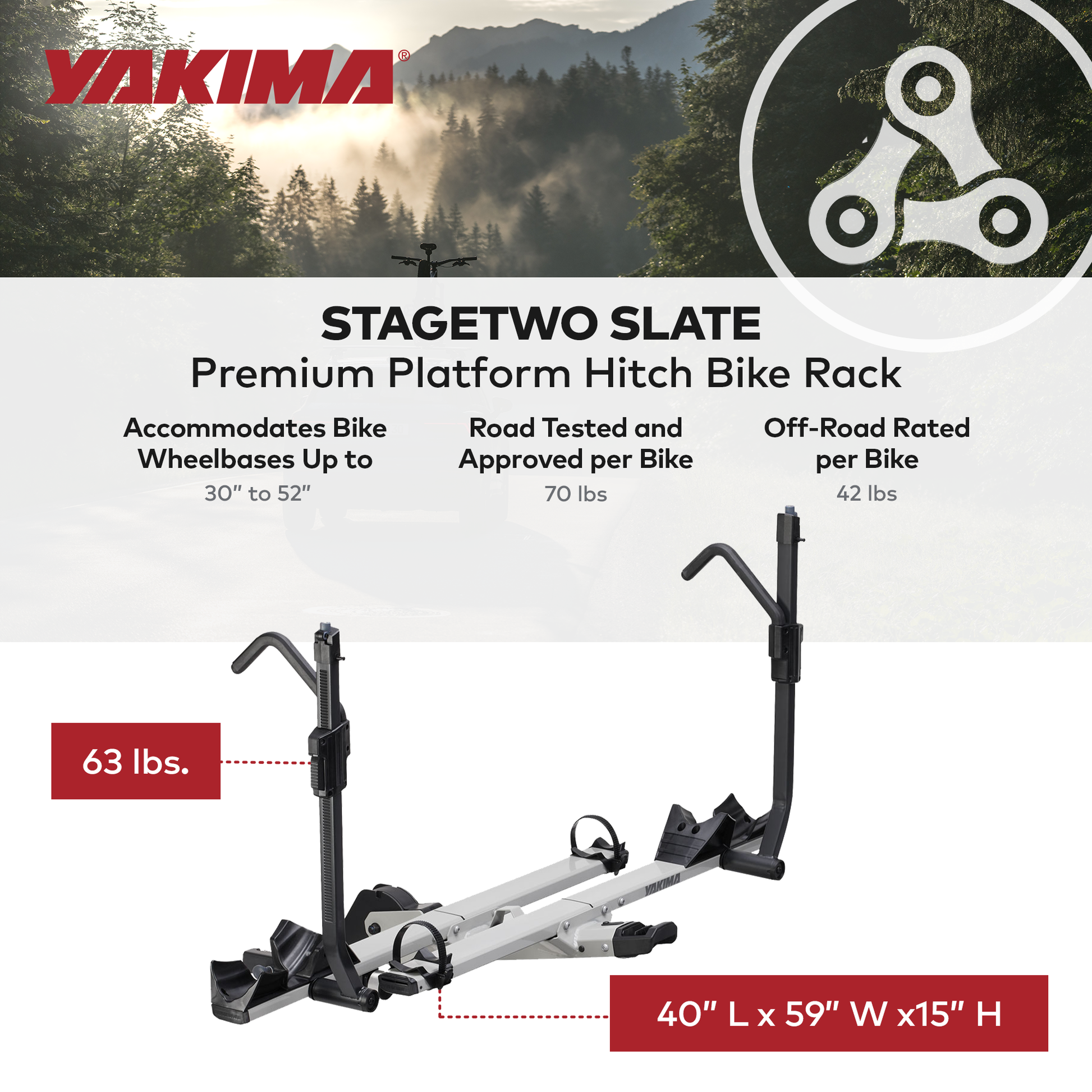 Yakima StageTwo 2" Premium Platform 2 Bike Tray Vehicle Hitch Bike Rack, Slate - Find Fresh Goods