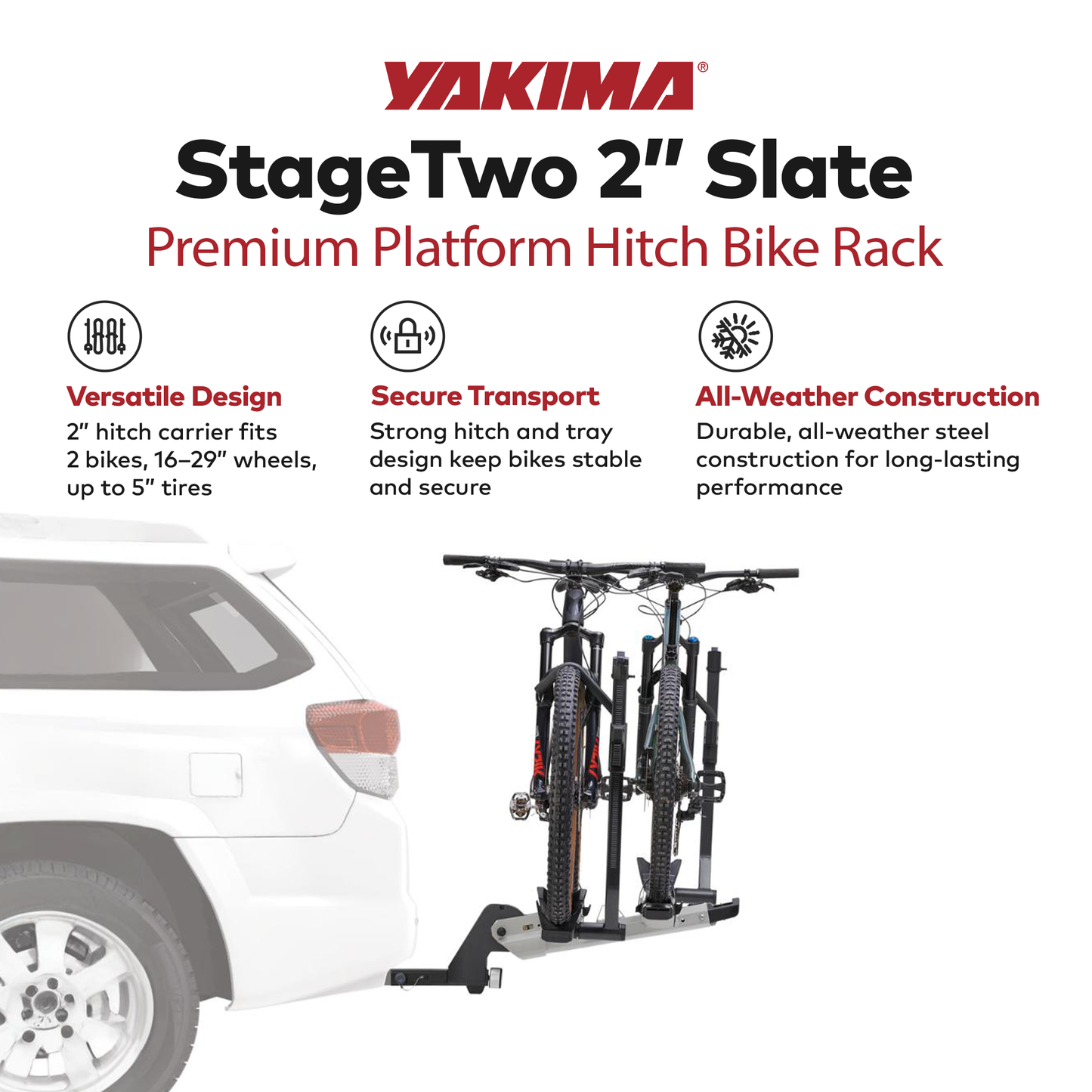 Yakima StageTwo 2" Premium Platform 2 Bike Tray Vehicle Hitch Bike Rack, Slate - Find Fresh Goods