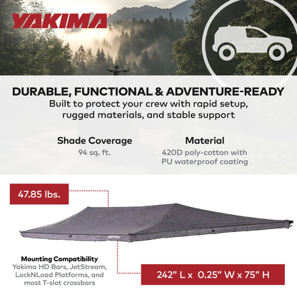 Yakima OverNOut 180 Awning, Opens on Left Side with 94 Sq. Ft. Coverage, Gray