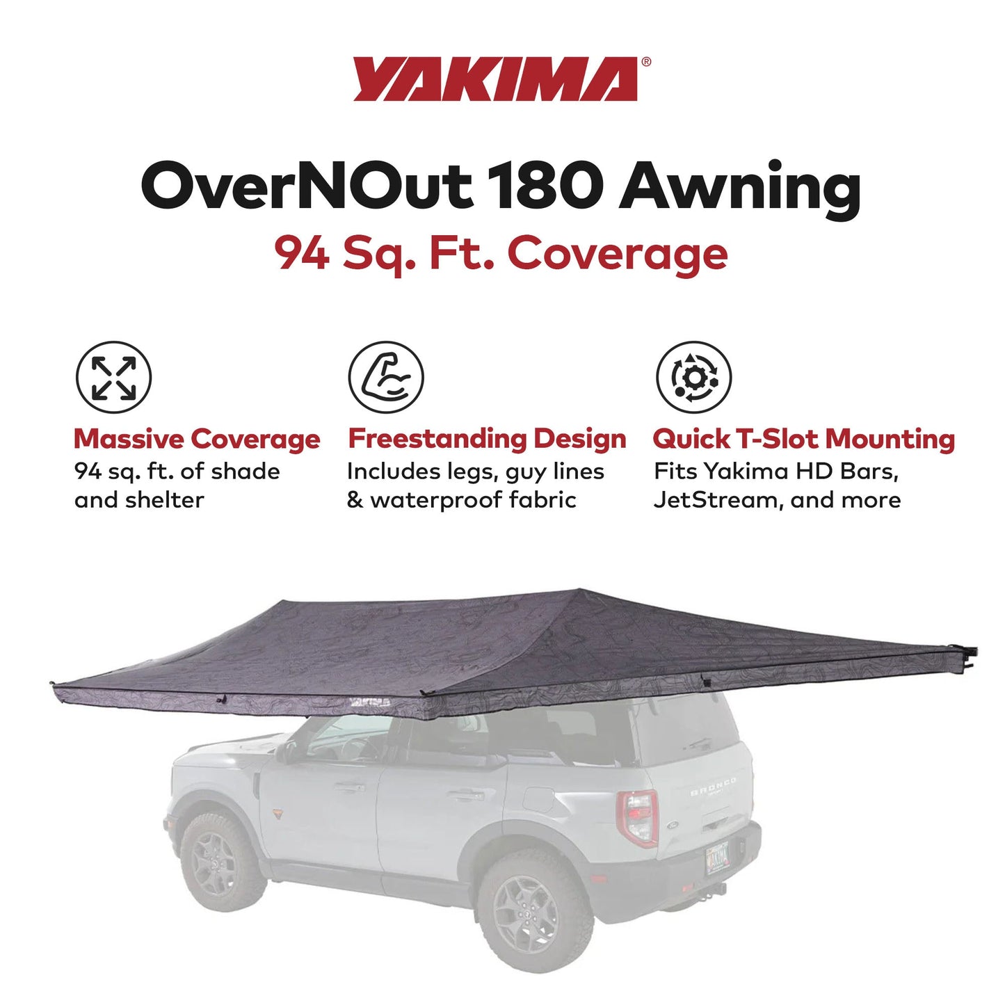 Yakima OverNOut 180 Awning, Opens on Left Side with 94 Sq. Ft. Coverage, Gray