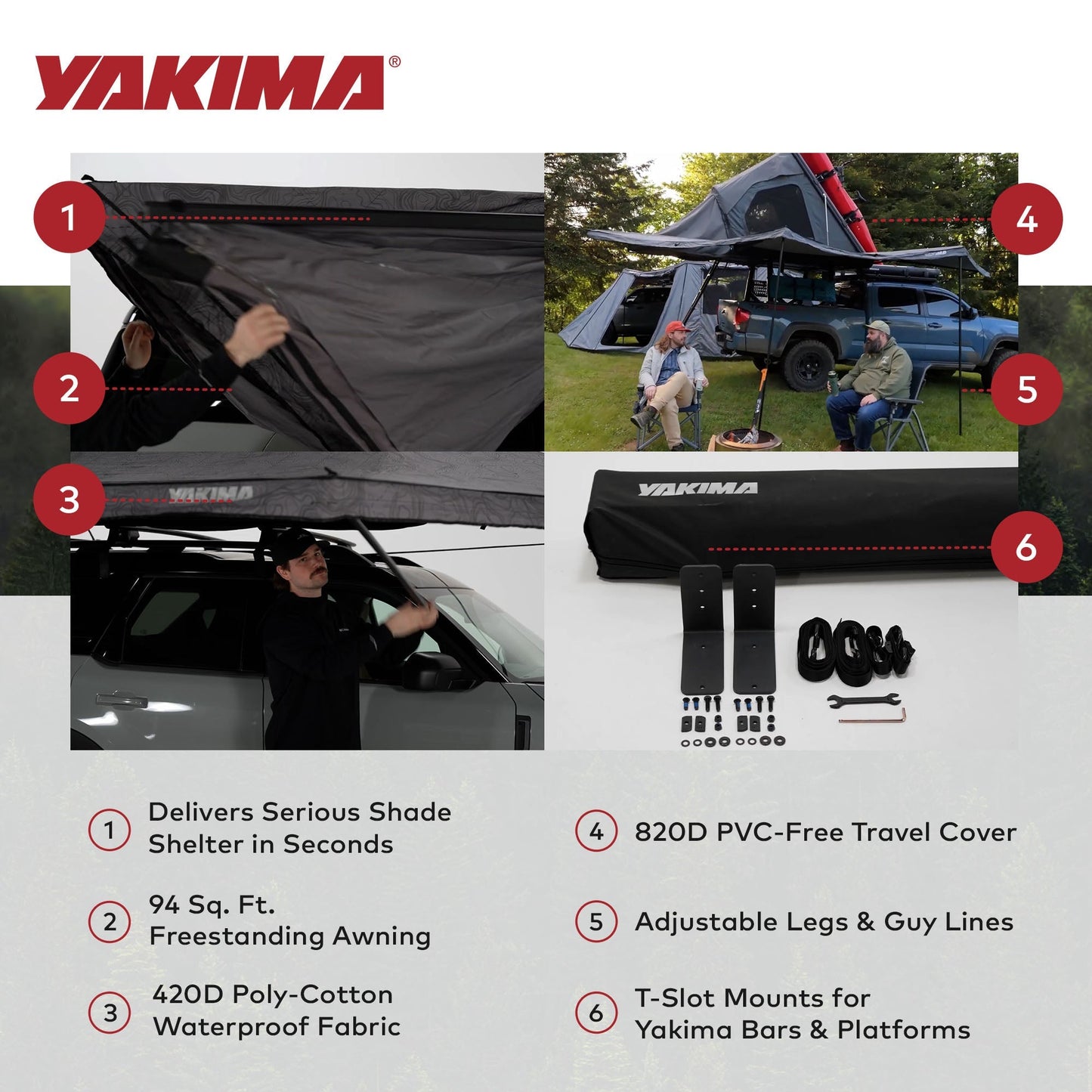 Yakima OverNOut 180 Awning, Opens on Left Side with 94 Sq. Ft. Coverage, Gray