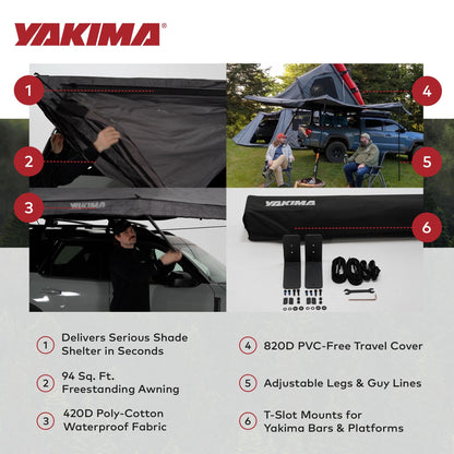 Yakima OverNOut 180 Awning, Opens on Left Side with 94 Sq. Ft. Coverage, Gray