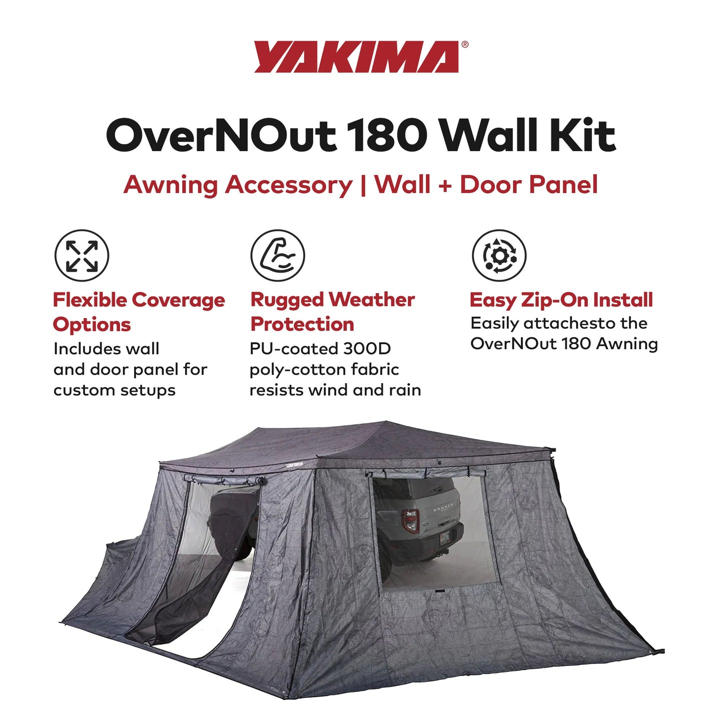 Yakima OverNOut 180 Wall Kit Awning Accessory with Wall and Door Panel, Gray