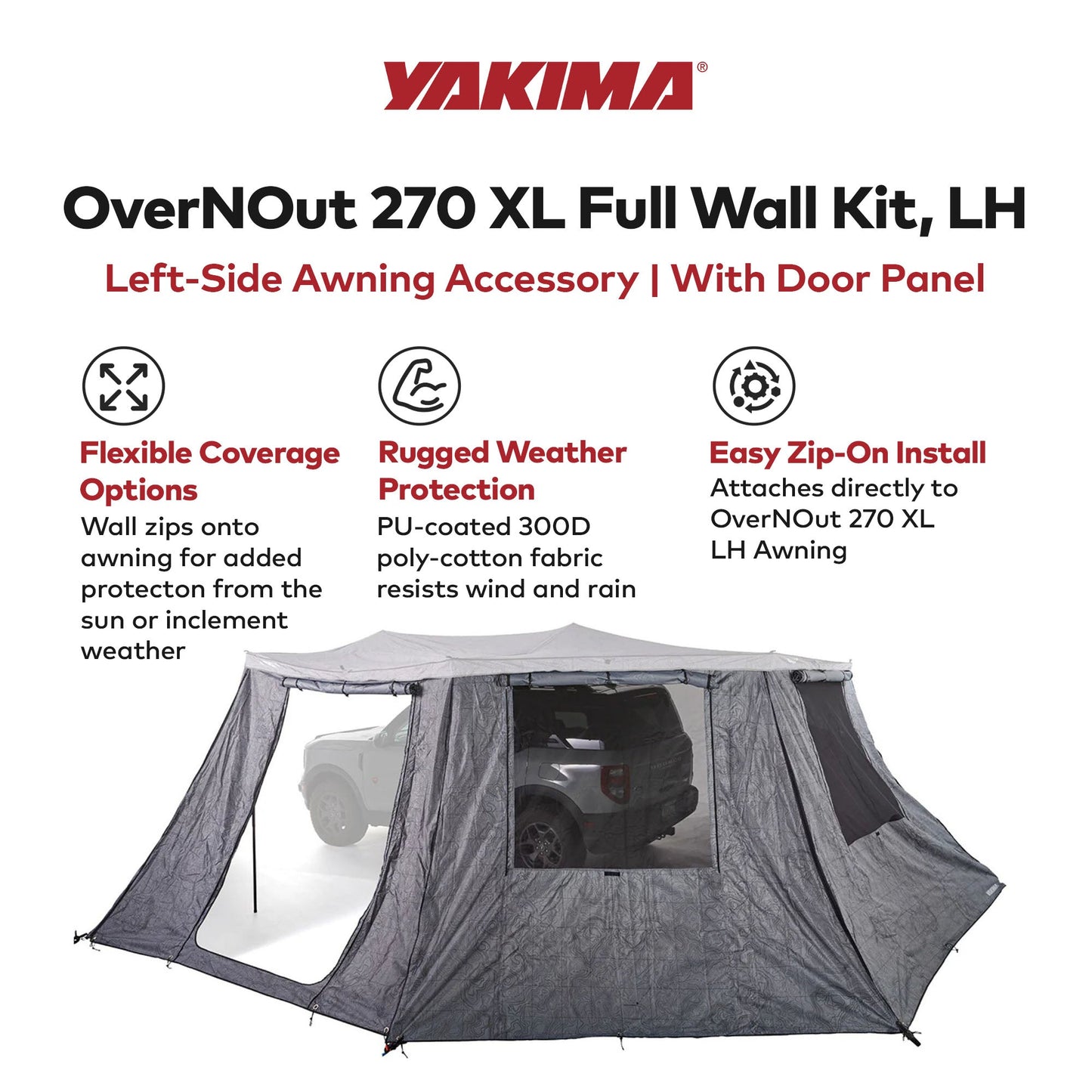 Yakima OverNOut 270 XL LH Full Wall Kit Awning Accessory with Door Panel, Gray