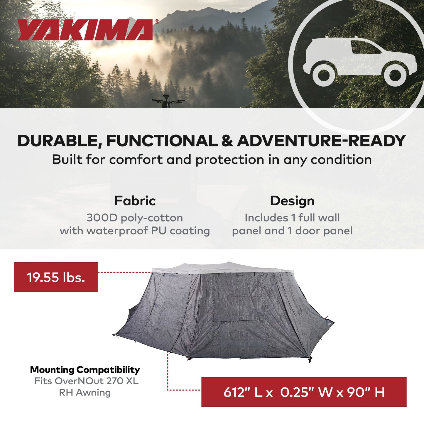 Yakima OverNOut 270 XL RH Full Wall Kit Awning Accessory with Door Panel, Gray