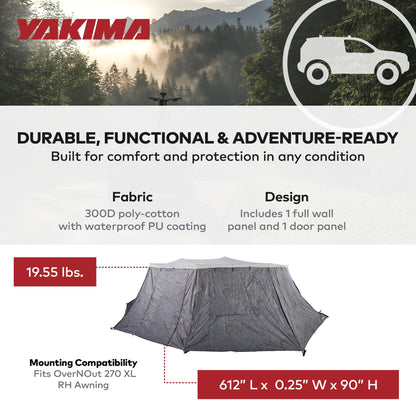 Yakima OverNOut 270 XL RH Full Wall Kit Awning Accessory with Door Panel, Gray
