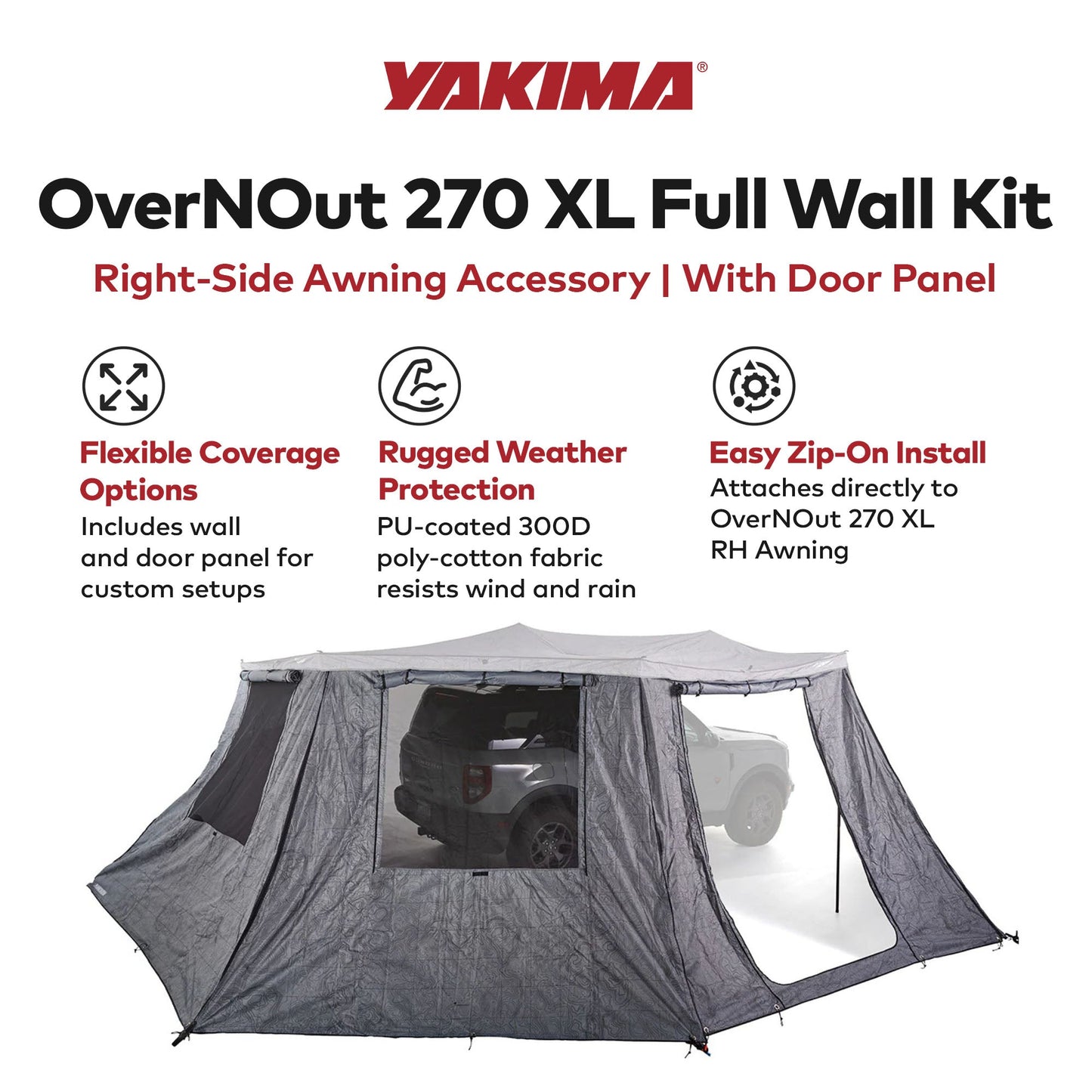 Yakima OverNOut 270 XL RH Full Wall Kit Awning Accessory with Door Panel, Gray