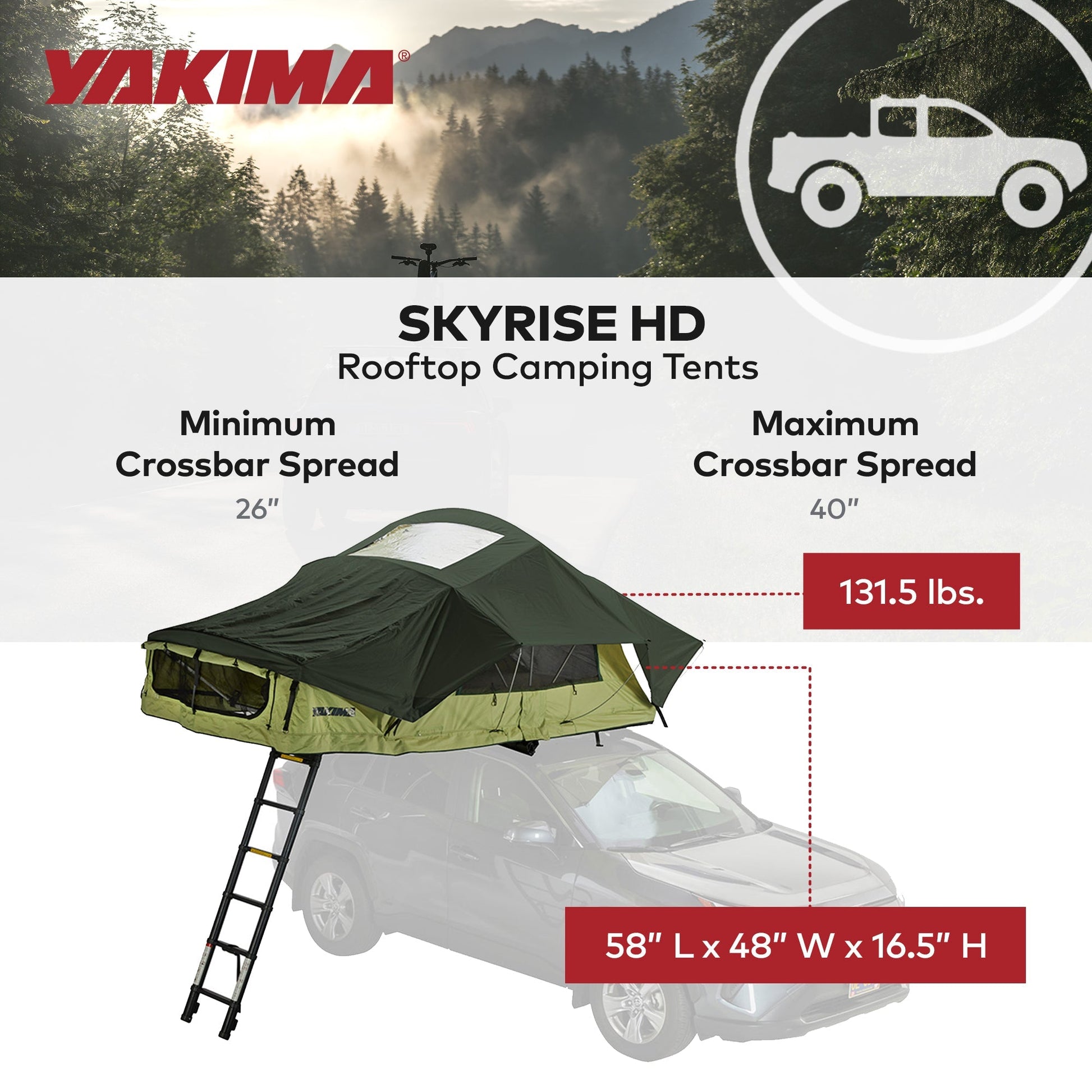 Yakima SkyRise HD Heavy Duty 4 Season Rooftop Tent, Mattress for 2 People, Green - Find Fresh Goods