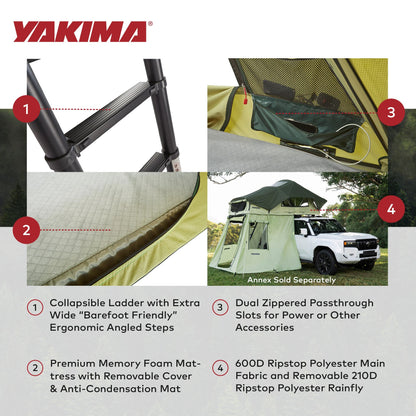Yakima SkyRise HD Heavy Duty 4 Season Rooftop Tent, Mattress for 2 People, Green - Find Fresh Goods