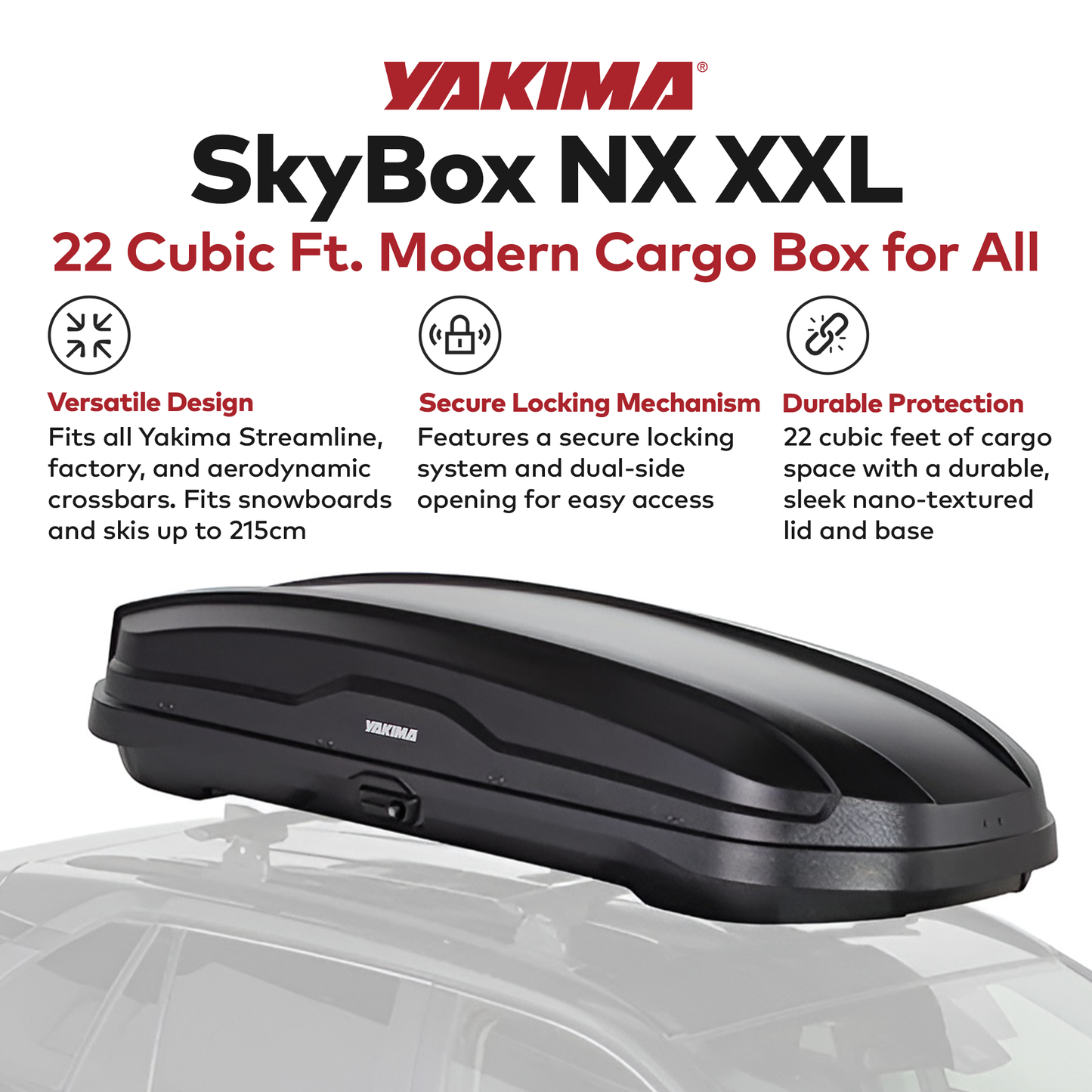 Yakima SkyBox NX XXL 22 Cubic Foot Vehicle Cargo Box for StreamLine Crossbars - Find Fresh Goods