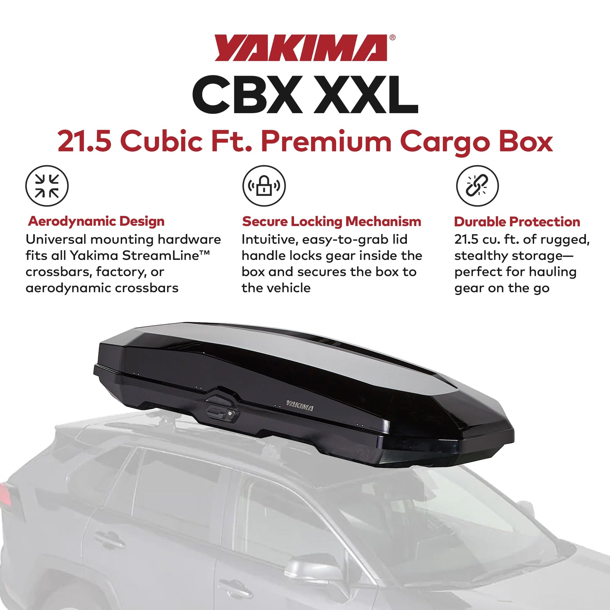 Yakima CBX XXL Roof Top Cargo Rugged Carrier Box Fits StreamLine Crossbar, Black - Find Fresh Goods