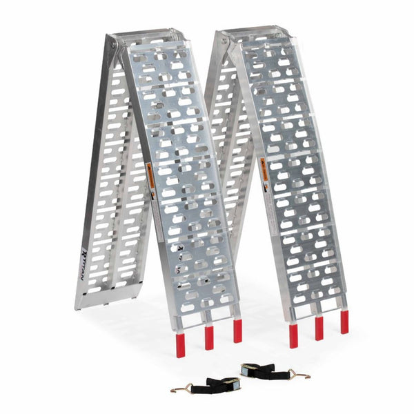 Titan Ramps 2 Pack 7.5’ Folding ATV Loading Ramps Arched Aluminum Design, Silver