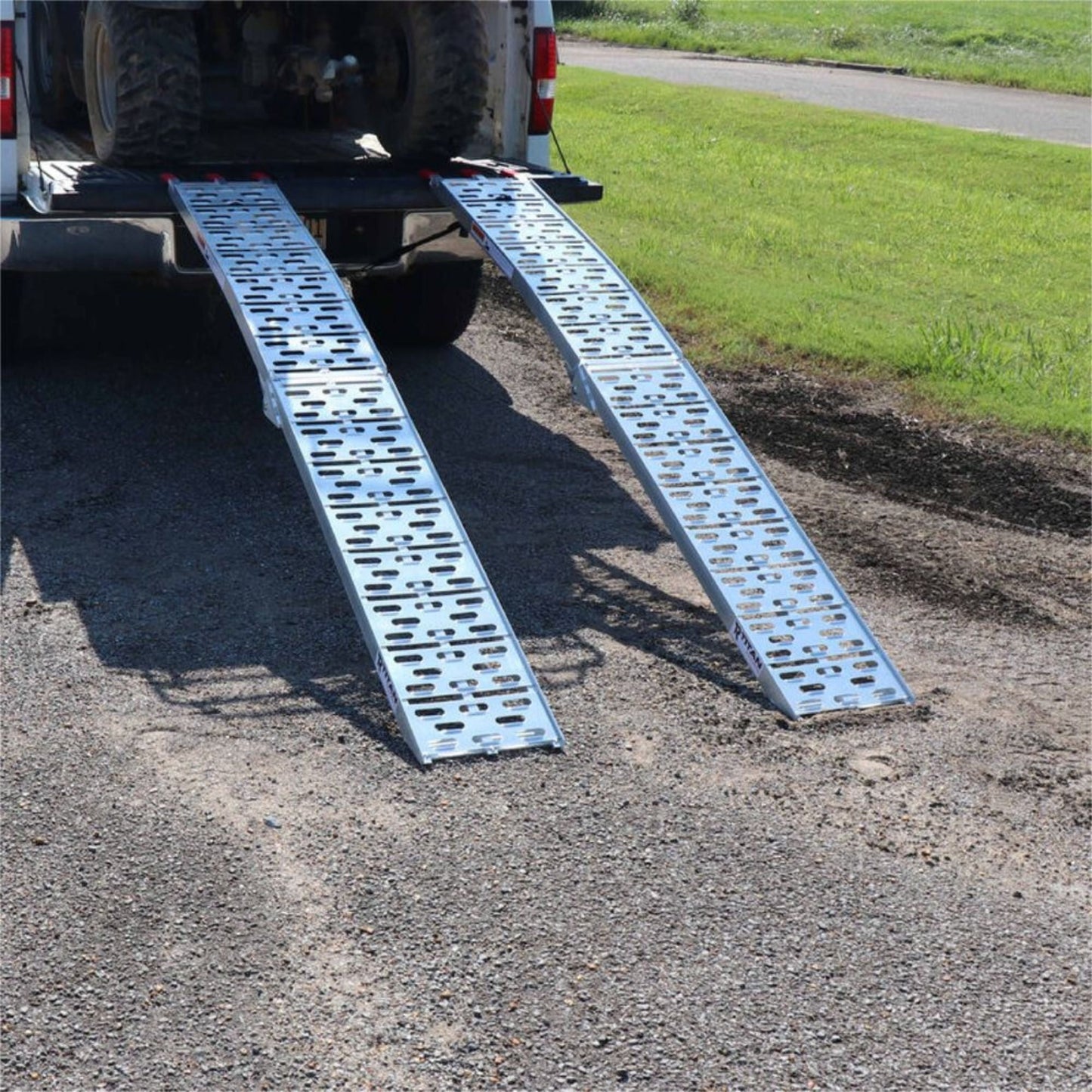 Titan Ramps 2 Pack 7.5’ Folding ATV Loading Ramps Arched Aluminum Design, Silver - Find Fresh Goods