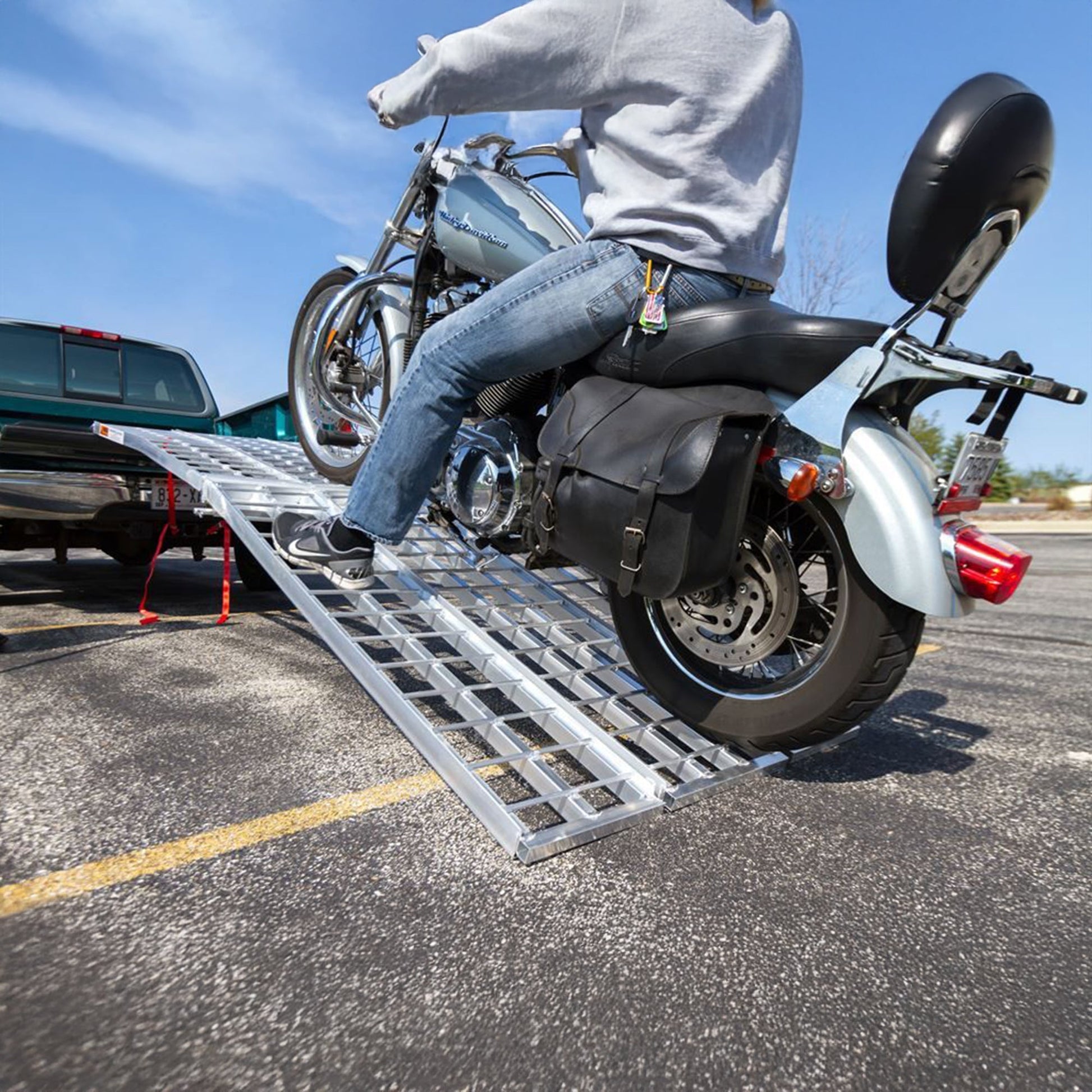 Black Widow 10’ Aluminum Folding Motorcycle Ramp, Arched 3 Piece Design, Silver - Find Fresh Goods