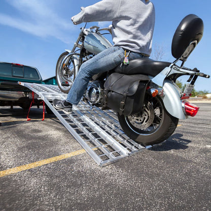 Black Widow 10’ Aluminum Folding Motorcycle Ramp, Arched 3 Piece Design, Silver - Find Fresh Goods