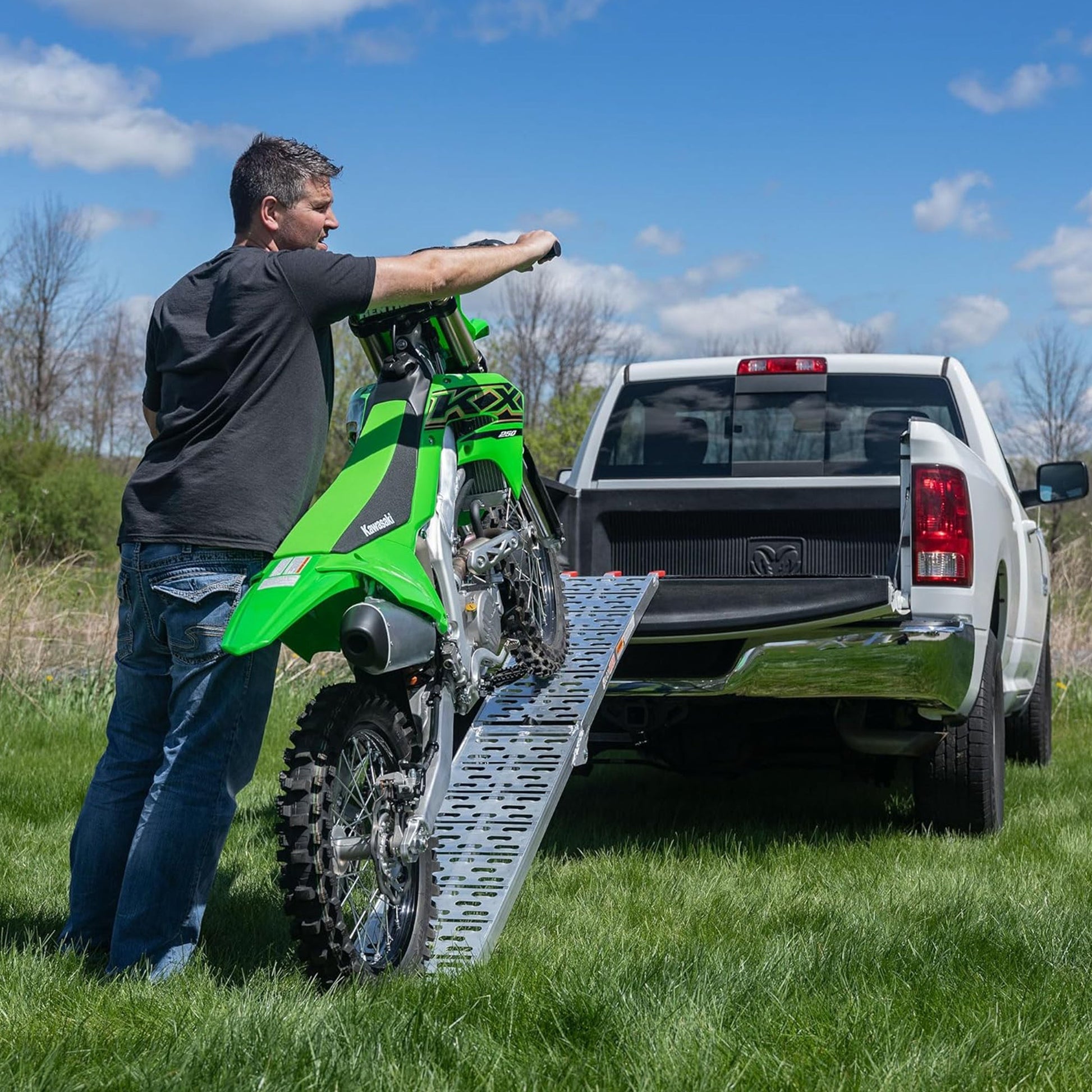 Black Widow Aluminum Folding Motorcycle Ramp Arched Plate, Single Runner, Silver - Find Fresh Goods