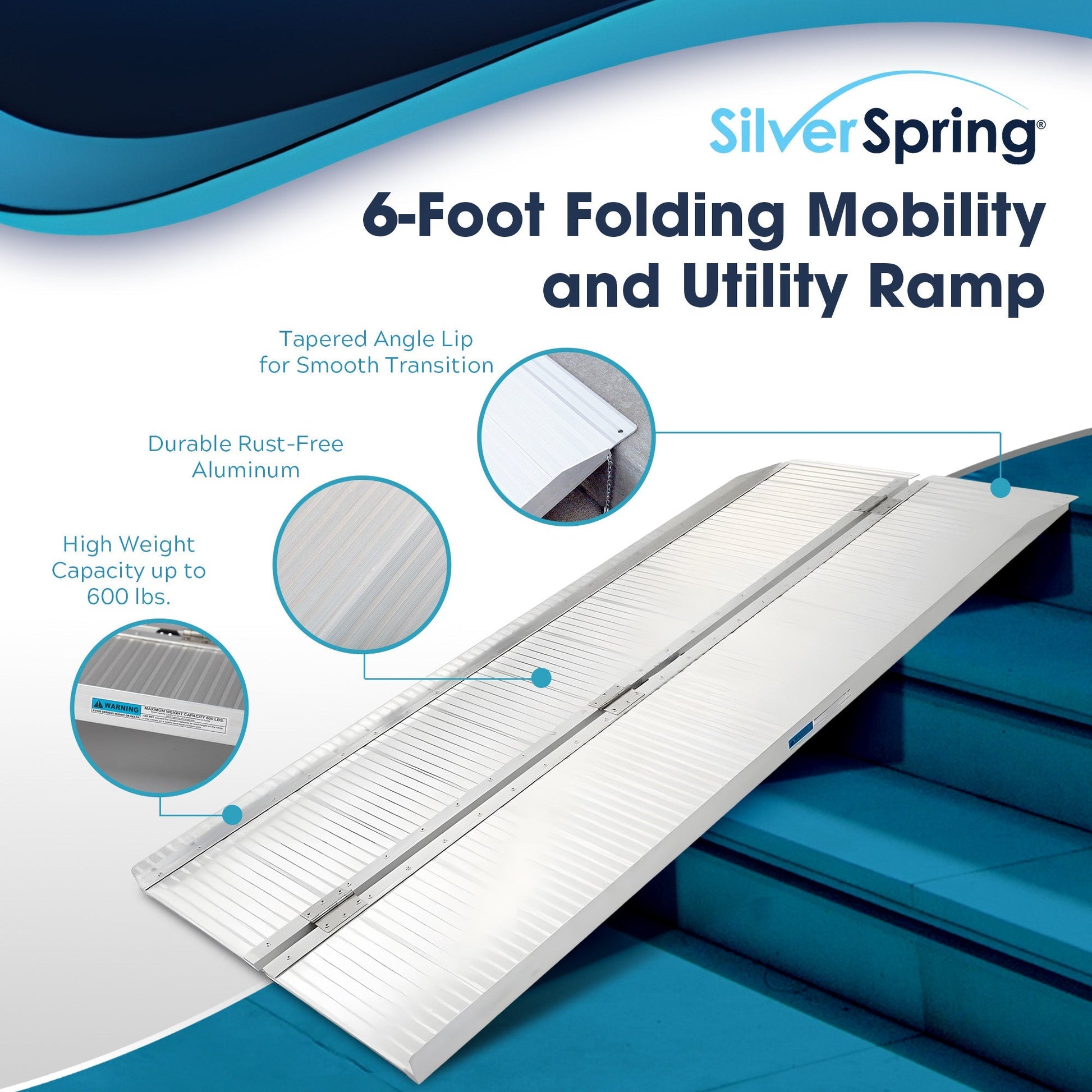 Silver Spring Mobility and Utility Ramp, 6 Foot Single Fold with 600 lb Capacity - Find Fresh Goods