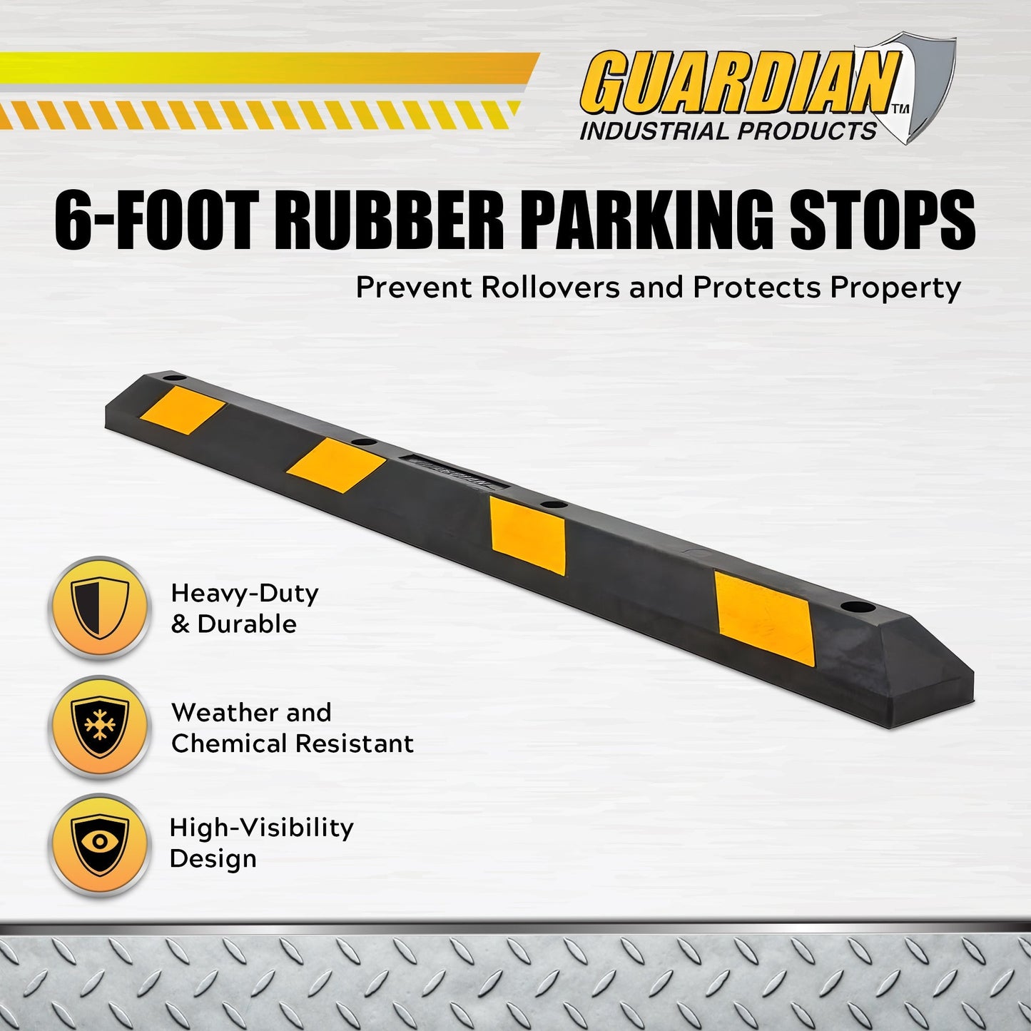 Guardian Parking Stop, 6 Foot Long Rubber Curb with Mounting Holes, Black/Yellow