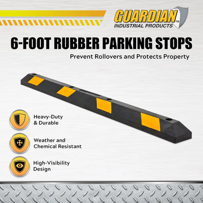 Guardian Parking Stop, 6 Foot Long Rubber Curb with Mounting Holes, Black/Yellow